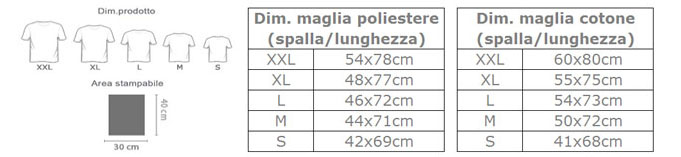 taglie maglietta personalizzata